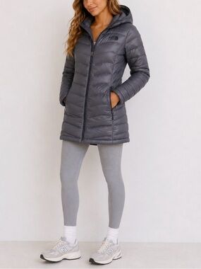 The North Face Lorelei Down Jacket Hooded Puffer Charcoal Gray Silver Size L